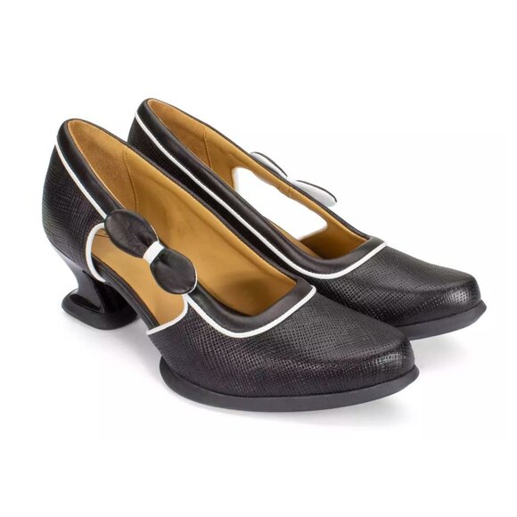 John Fluevog Shoes - John Fluevog Sole Talk Black white Anodea Heels Side Bow 10 New And Unworn